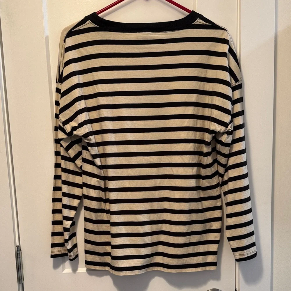J. Crew Women's  Black and Cream Striped Top size S